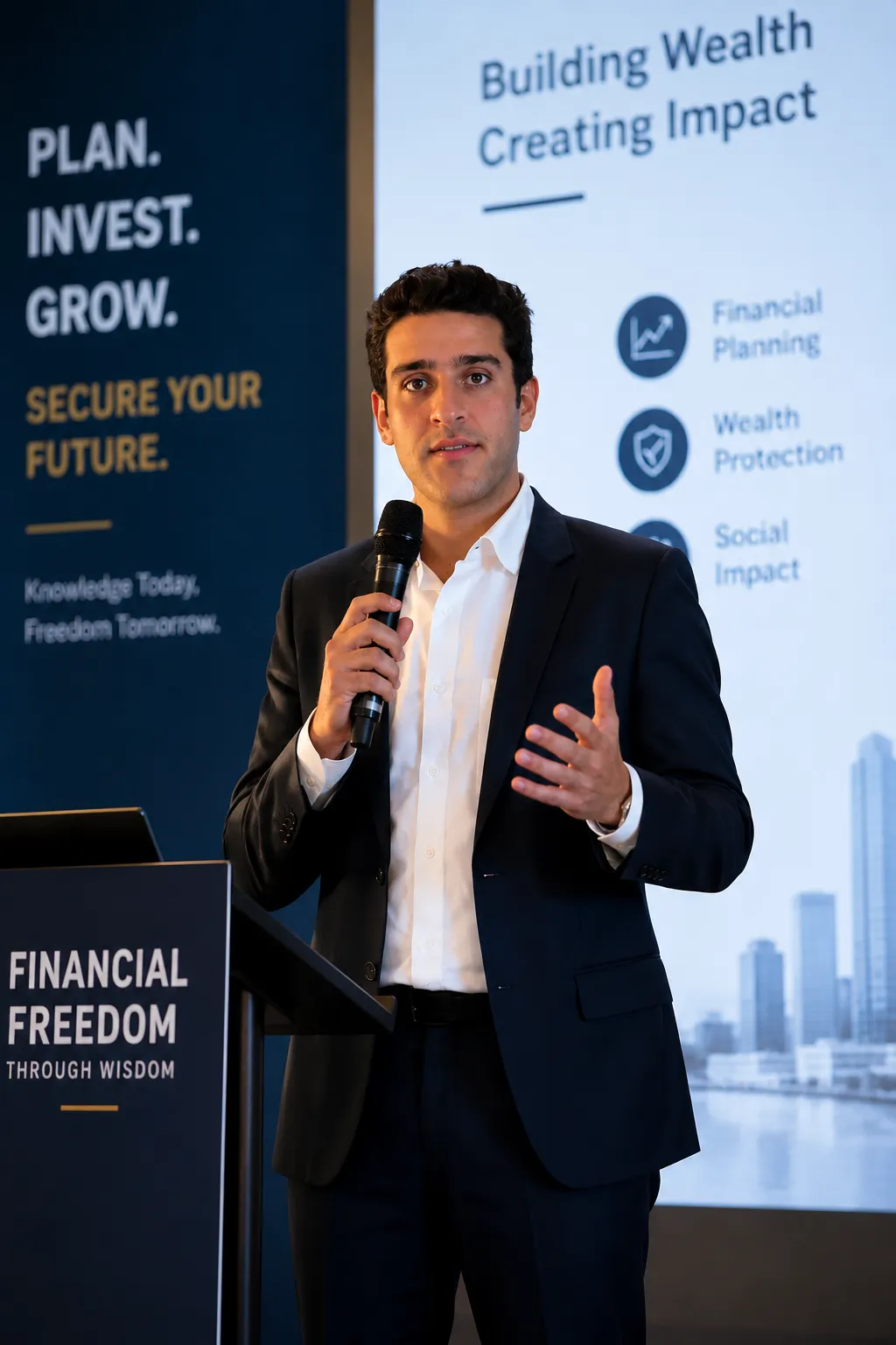 Varun Hiremath speaking at an event